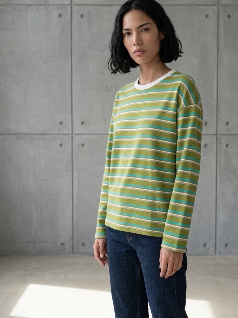 Zara Striped Heavy Cotton Green Blue Striped Shirt Size Medium